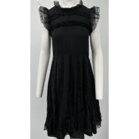 blue dress for baby girl Red Valentino Black Pink & White Silk Dress w/ Lace Trim Sz 2 main image 1